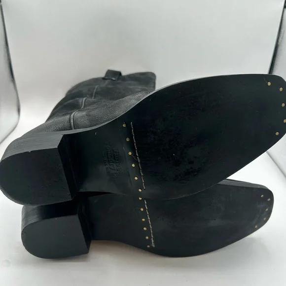 Vintage Foundry Aliza Cowboy Cowgirl campus riding boot black Leather square toe - Picture 15 of 17